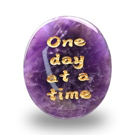 WHAL&YUNE Thumb Worry Stone for Anxiety, 1PC Amethyst Healing Crystals Worry Stones with Engraved, Natural Hand Carved Gemstone Meditation Reiki Balancing Gift for Women