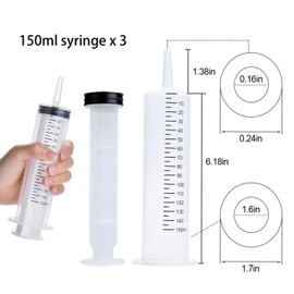 Acehome Disposable Syringe 150ml Large Syringe Set for Experiments, Industrial Use (Pack of 3)