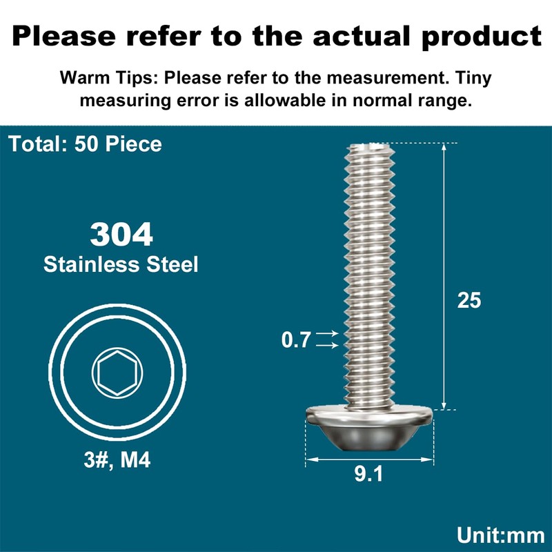 Drenky 50 Pcs 304 Stainless Steel M4 X 25mm Pan