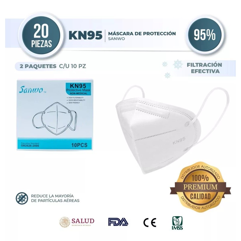 Sanwo Kn95 Cubre Bocas Sanwo Blanco Certificado 20pz Ajuste Nasal