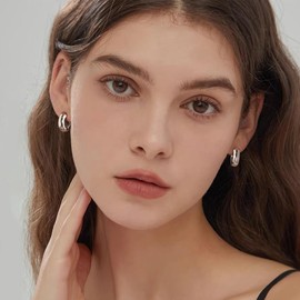 925 Sterling Silver Earrings for Women Small Chunky Hoop Earrings for Women Chunky Silver Hoops Earrings for Women Trendy Hypoallergenic Earrings Thick Huggie Hoops Earrings Lightweight Hoop Earrings