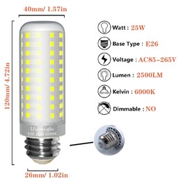 Uicnigh 25W LED Light Bulb 200 Watt Equivalent,Medium Screw Base E26 LED Bulb,6000K Daylight White Bright 2500LM for Home Lighting,Non-Dimmable Led Bulb,3 Pack