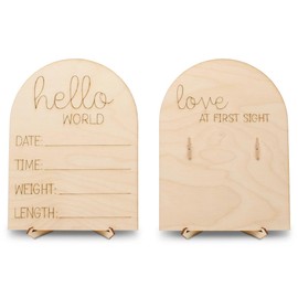 Baby Announcement Sign with Ultrasound Picture Frame, 8 Inch Hello World Newborn Sign for Birth Announcement, Wooden Welcome Baby Name Sign, Announcement Board for New Baby