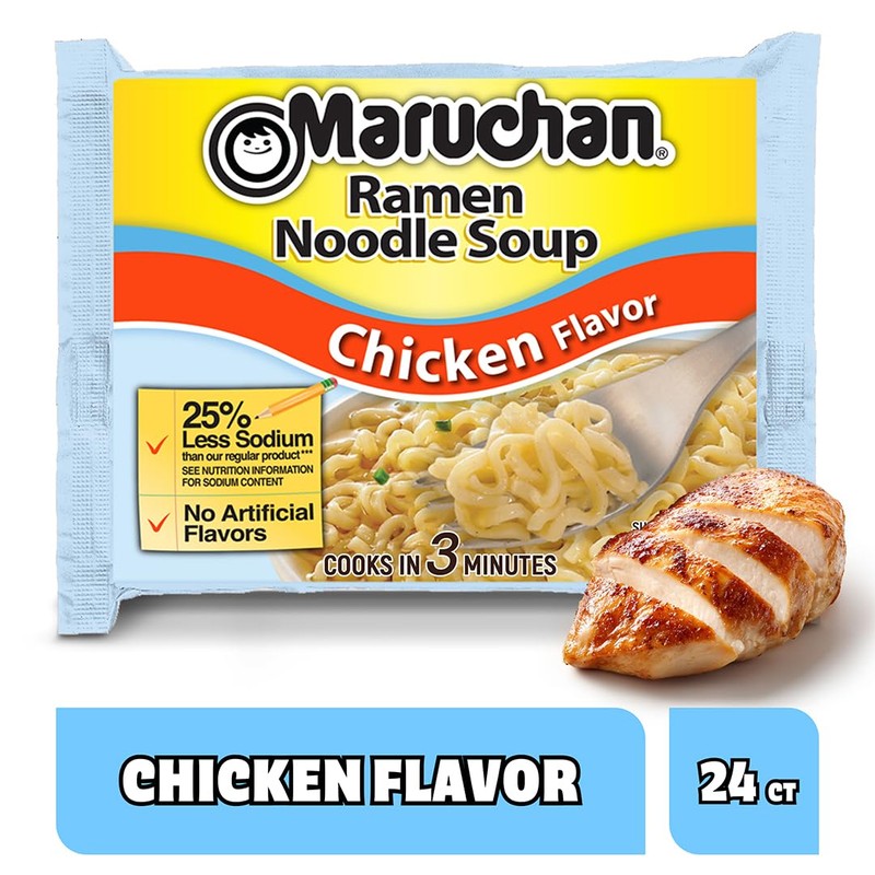 Maruchan Ramen Less Sodium Chicken, Instant Ramen Noodles, Ready to