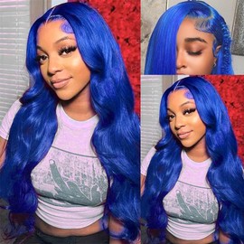 XIAPAY Blue Lace Front Wig Human Hair 13x4 HD Blue Body Wave Lace Front Wigs Human Hair Pre Plucked Blue Wig Human Hair Colored Wigs Human Hair For Women 200% Density Blue Human Hair Wig 22 Inch