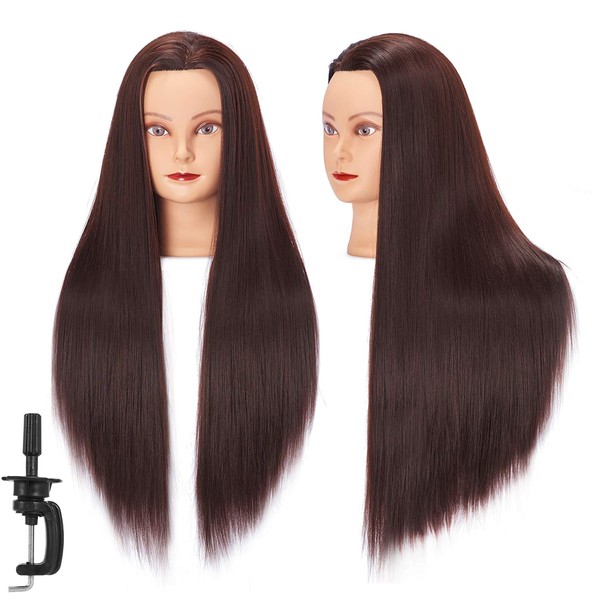 Mannequin Head 26"-28" Synthetic Fiber Training Head Braiding Head Hair Styling Manikin Cosmetology Doll Head Hairdresser Training Model for Cutting Braiding Practice with Clamp (92018LB0420)