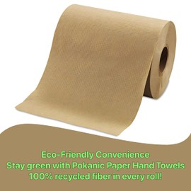 Pokanic Paper Hand Towel [6 Rolls] Natural Brown [8" x 350 ft] 1 Ply Hardwound Universal 100% Recycled Fiber Compatible with Tork Dispensers Restrooms Kitchen (Natural, 8" x 350 ft)