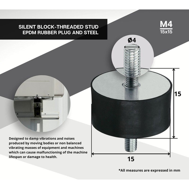 DOJA INDUSTRIAL Air Conditioning Rubber Buffer M4 Thread 15 x