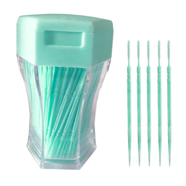 ARTIBETTER 200pcs Dental Floss Picks Interdental Toothpicks Sticks Brush Picks with Portable Cases for Family Hotel Travel Light Green