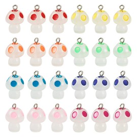 Sparkeads 32Pcs Glow In The Dark Mushroom Charms For Jewelry Making,Mushroom Beadsmushroom Jewelry Kandi Charms Luminous Resin Pendants For Bracelet Necklace Earring Making Party Decoration,21x14mm