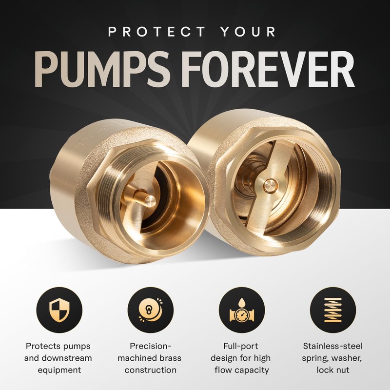 1-1/4 Inch Brass Check Valve, One-Way Non Return In Line
