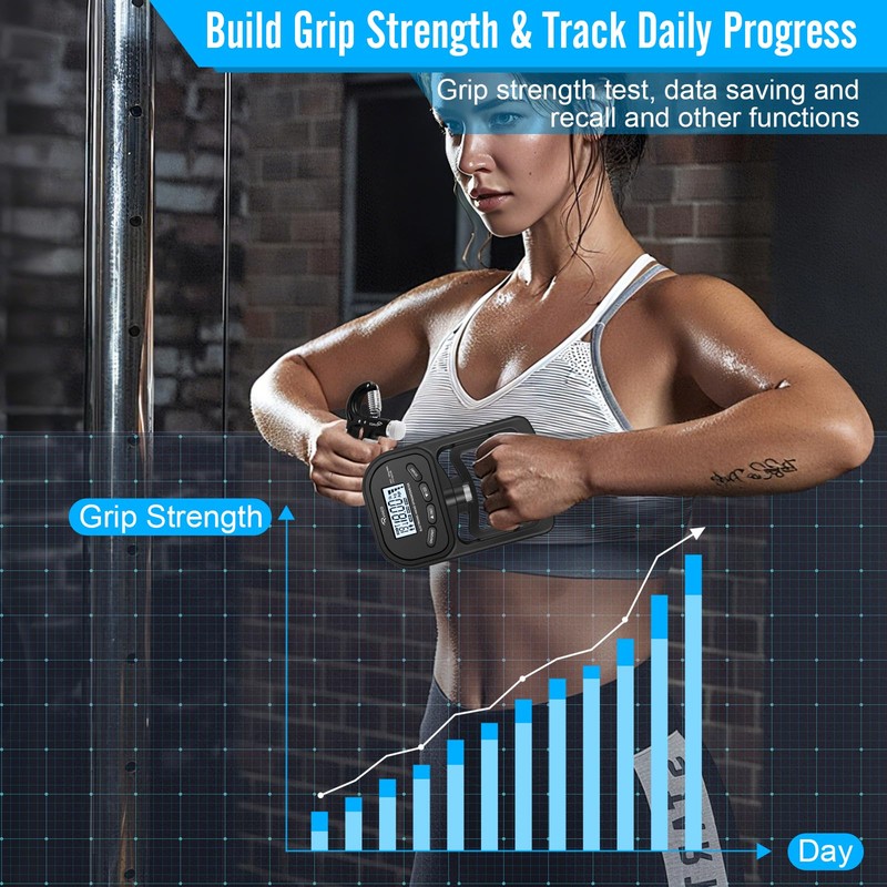Ryaco Grip Strength Tester With Adjustable Hand Gripper, 396lbs/180kg Digital