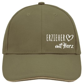 Huuraa Cappy Hat Educator with Heart Gift Educator Gift Idea, Olive/Beige, Unit size