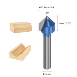 sourcing map 2pcs Router Bits 1/2" Dia 1/4" Shank 90 Degree V Type End Mill Carbide for Woodworking Carpentry Engraving Edge Trimmer Cutter Tool