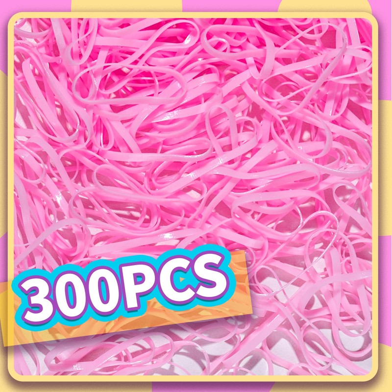 Teenitor Hair Bands, Rubber Elastics, 300pcs, Pink