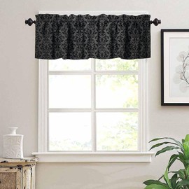 JanJCurt - Cenefa de ventana de damasco negro, estilo victoriano antiguo, gótico, clásico, negro, floral, bohemio, con estampado exótico, para sala de estar, recámara, 54 x 18 pulgadas