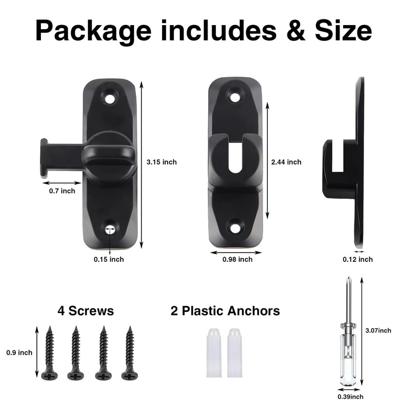 Barn Door Lock, 90/180 Degree Gate Latches, Zinc Alloy Right