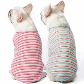 Knuffelen Dog Shirts Vest Cotton Striped T-Shirt, Sleeveless Stretchy Pet Clothes for Small Dogs, 2-Pack Soft Breathable Puppy Tank Top Cat Tee (XX-Large, Pink,Rose)