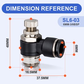 Bwintech SL6-03 6 mm Inch Pipe OD x 3/8 Inch BSP Angle 90 Degree Speed Fitting for Connecting Air Line Pack of 5