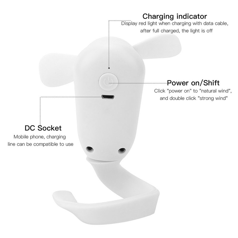 Electric Versatile Small Portable Fan USB Rechargeable Handheld MultiFunctional Cooler(White