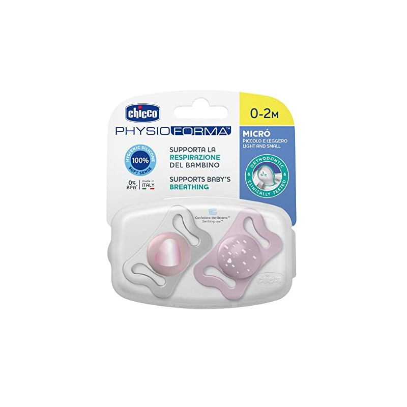 Chicco Chupón Physio Micro Rosa SIL 0-2M - 2UN