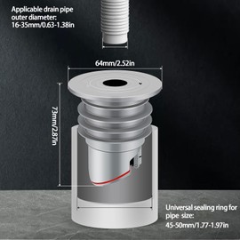 Pack of 2 Washing Machine Pipe Seal with Sealing Cap, 35-40 mm Washing Machine Drain Hose Seal, Water Drain Pipe Sealing Ring for Home, Kitchen