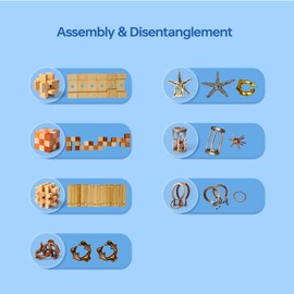 CUDNY 7 Pieces Cool Mind Puzzles Unlock Interlock Brain Teaser Games for Adults and Kids Wooden and Metal Puzzles IQ Logic Fun Puzzle Box