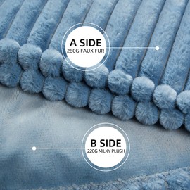 GOTCOZY Electric Blanket Heated Throw 50''X60''- Ribbed Faux Fur Heated Blanket with 5 Heating Level & 3 Hour Auto Off Heating Blanket, ETL&FCC Certified Machine Washable(Blue Moon)