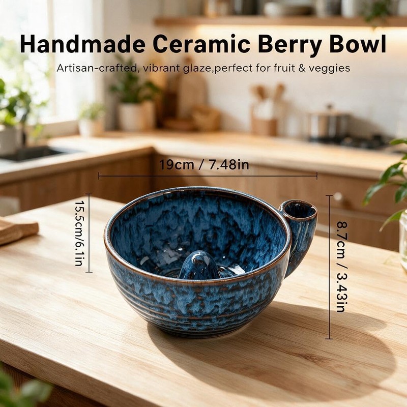 Ceramic Swirl Rinsing Berry Bowl, Swirl Fruit Colander with Drainage