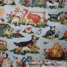 Signature BonEful Fabric FQ Cotton Quilt Green Pet Farm Bird House Cat Dog Scenic Flower L