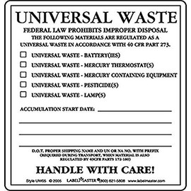 Labelmaster UW05 Universal Waste Label, PVC-Free Film Stock (Pack of 100)