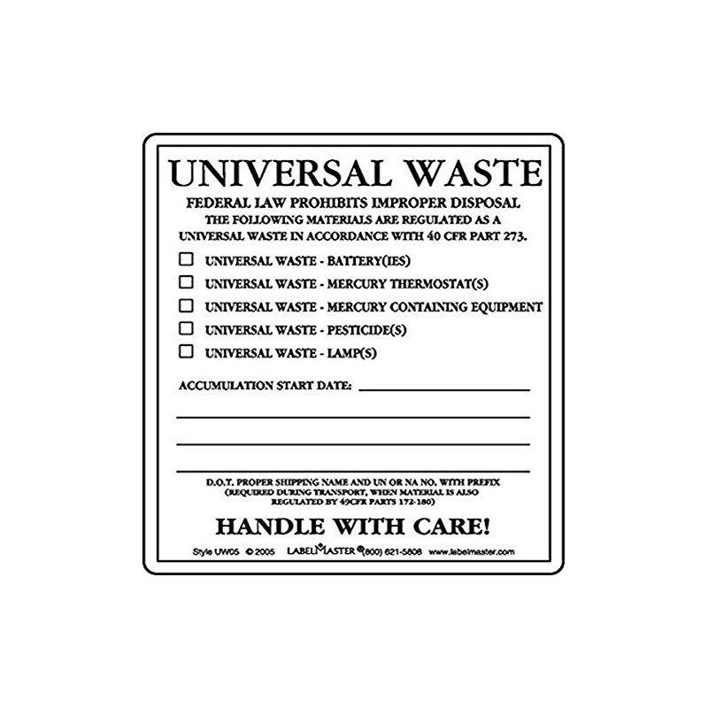 Labelmaster UW05 Universal Waste Label, PVC-Free Film Stock (Pack of