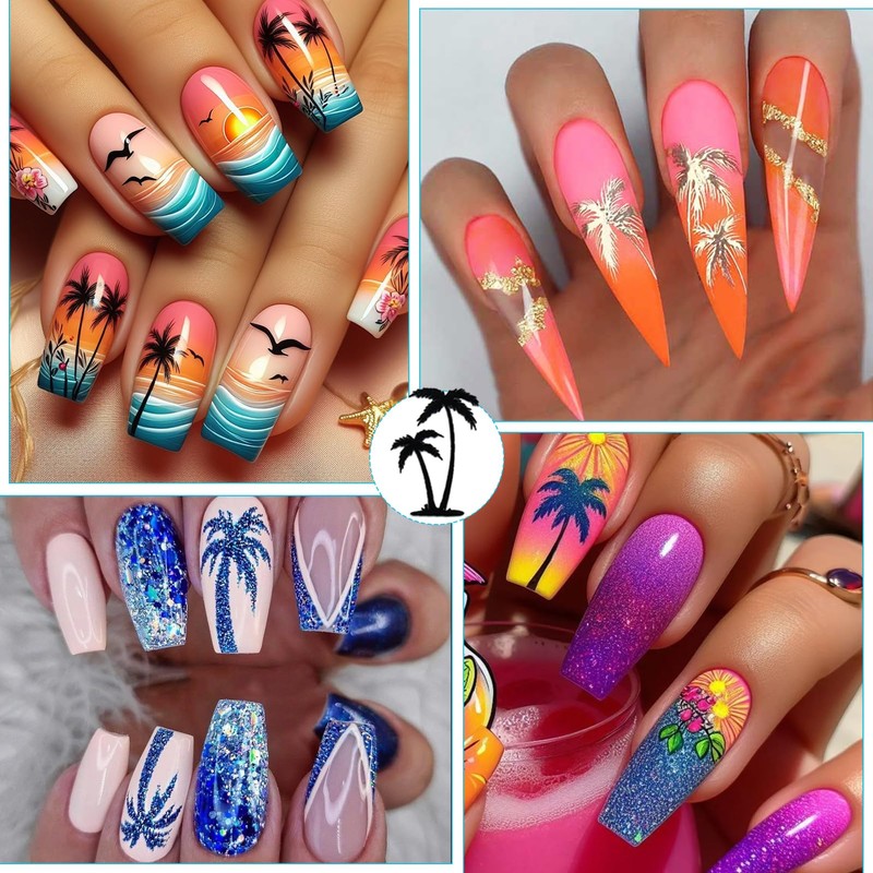 IDDFEVE Summer Palm Tree Nail Art Stickers - Colorful Coconut