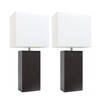 Elegant Designs LC2000-BWN-2PK Modern Leather Table Lamps with White Fabric