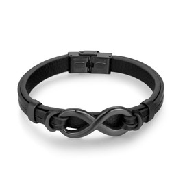 Titruebe Men's Leather Infinity Bracelet with Stainless Steel Clasp - Adjustable Bangle for Couples, Number 8 Design and Inspirational Cuff Bangle (Black)