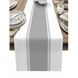 Grey and White Table Runners, Non Slip Farmhouse Table Runner Linen Dresser Scarves,Modern Stripes Decortaive Table Runner Cover for Kitchen Dining Coffee Table Holiday Party Wedding,18x72inch