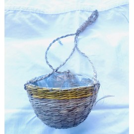 Unbranded Hanging Plant Basket Hand  Woven Sea Grass Yellow/natural 5.5” X 4”h Lovely Gift