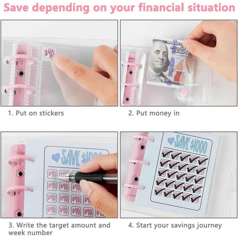 Dreamplay Mini Money Saving Binder, $1000 Money Saving Challenge Book