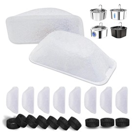 20 Pack Replacement Filters for 3.2L/2.5L Cat Water Fountain, 10 Pack Filters and 10 Pre-Filter Sponges, Multi-Layer Filtration System for Pet Fountain, Removes Impurities and Odors