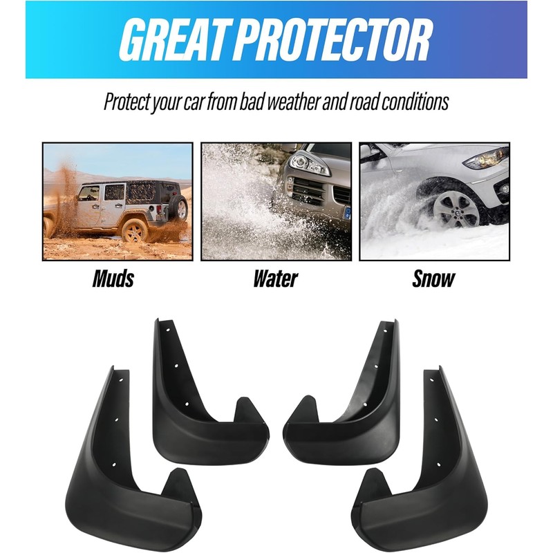 4PCS Mud Flaps,No Drilling Mudguards Mudflaps with Hardware Kits,Front and