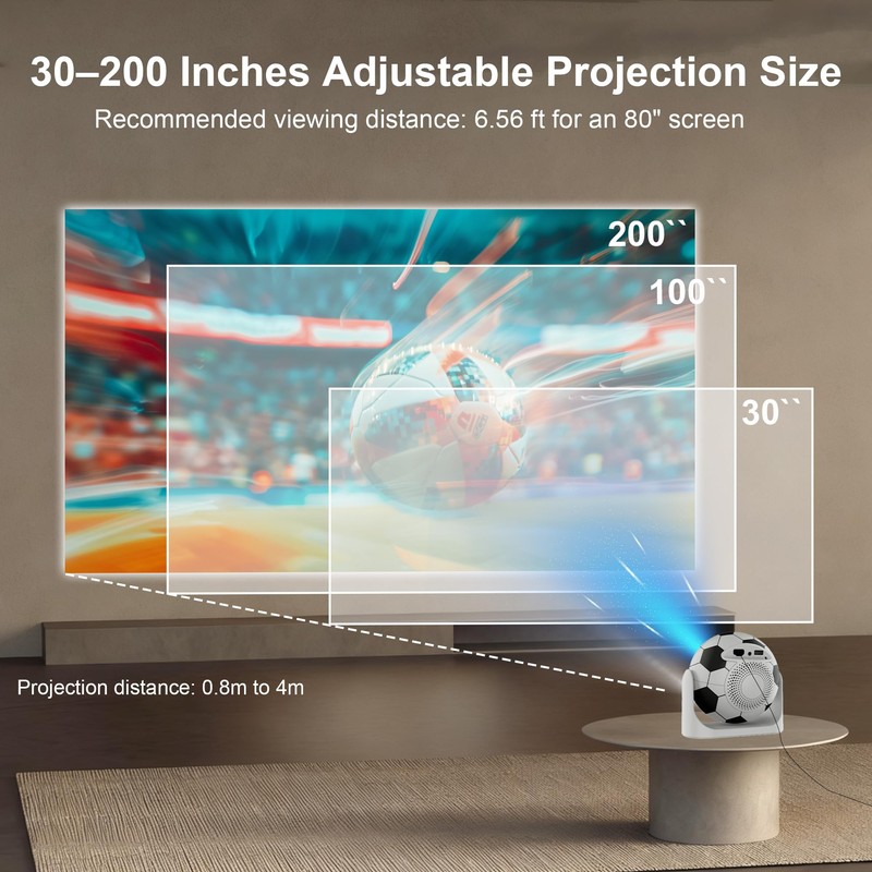 Mini Projector with WiFi and Bluetooth, Football Design, 200 ANSI