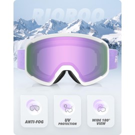 RIOROO Ski Goggles for Women Men,Anti-fog Snowboard Goggles over Glasses Compatible Helmet,OTG Dual Lens with 100% UV400 Protection for Skiing Snowboaeding
