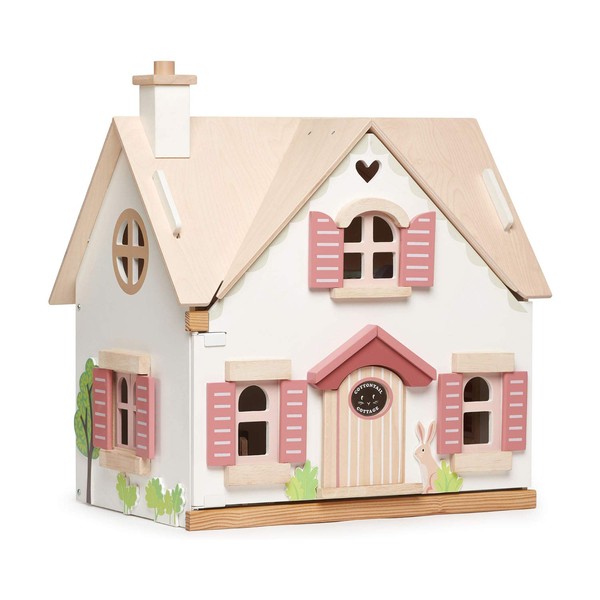 Tender Leaf Toys - Cottontail Cottage - Furnished 18.7" Tall 3 Story Countryside Wooden Doll House with 24 Pcs Accessories - Encourage Creative and Imaginative Fun Play for Children - Age 3+