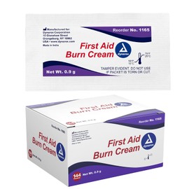 Dynarex Dynarex First Aid Burn Cream - Burn Ointment For Minor Cuts, Wounds, Burns - Single Dose Water-Based Formula with Benzalkonium Chloride - For Medical & Home Care - 0.9g Packets, Box of 144