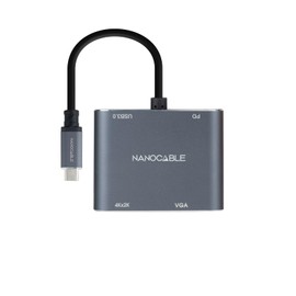 Nanocable 10.16.4304 USB-C to HDMI/VGA/USB3.0/PD Converter 15 cm, Grey
