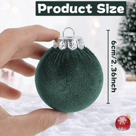 30Pcs Velvet Christmas Balls Christmas Tree Ornaments Velvet Balls Shatterproof Xmas Bulbs Decorations Set Green Ornaments Velvet Balls 2.36Inch for Xmas Holiday Party Indoor Decor