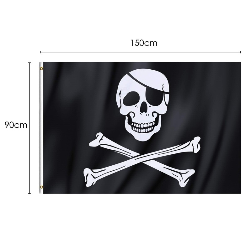 Large Black Pirate Flag Jolly Roger Skull and Bones 90x150cm