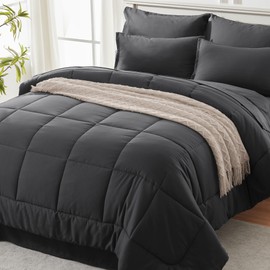 Andency Dark Grey King Size Comforter Set, 7 Pieces Bed in a Bag, All Season Bedding Sets with Comforter, Flat Sheet, Fitted Sheet, 2 Pillowcases and 2 Pillow Shams