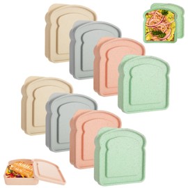 ABuff 8 Pack Sandwich Containers for Lunch Boxes Plastic Toast Shape Food Storage Sandwich Box with Lid, BPA Free and Reusable, Microwave & Dishwasher Safe, Sandwich Holder Bread Container for Family