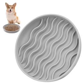 Fhiny Slow Feeder Dog Bowl, Silicone Dog Puzzle Bowl Slow Feeder Puppy Bowls Slow Eating Modern Lick Mat Design Dishwasher Microwave Fit for Fast Eaters, All Small Medium Dogs Puppy Doggy (Grey)
